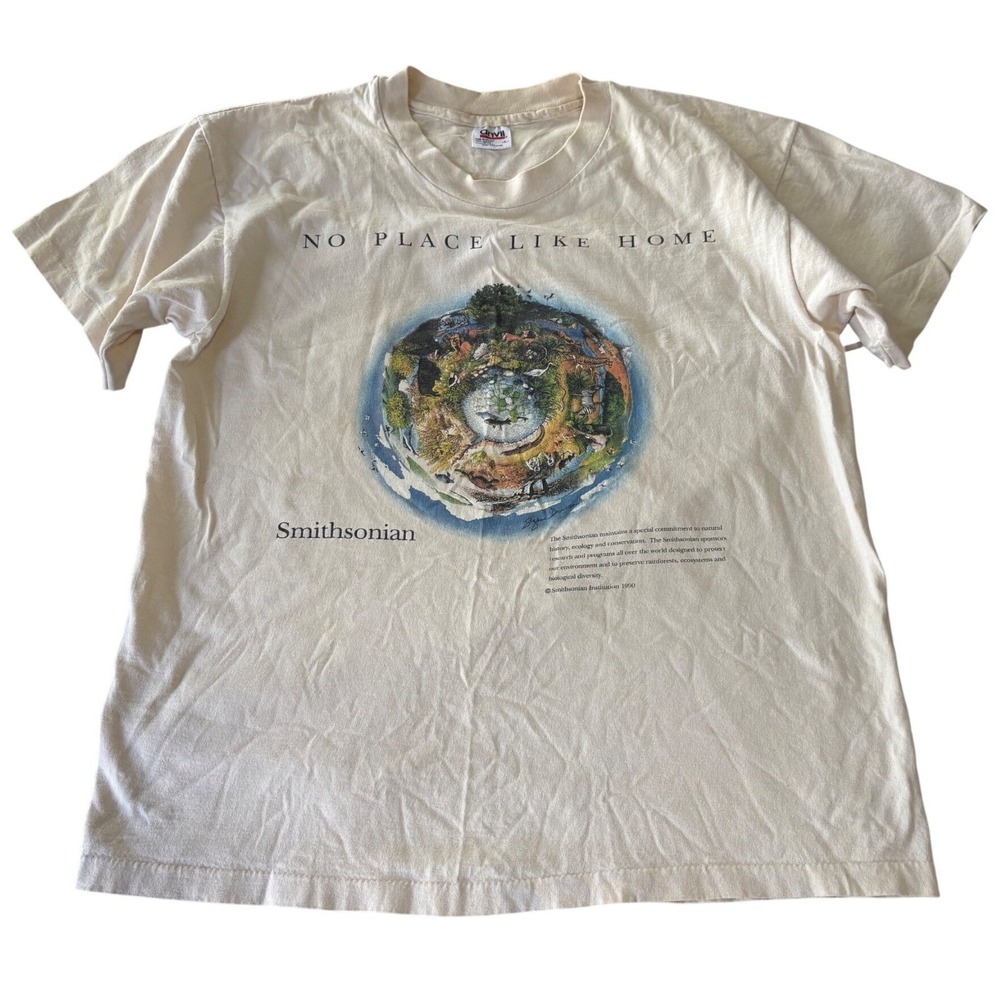 Vtg 1990 Smithsonian T Shirt L Suzanne Duranceau Earth Single Stitch Cream 90s
